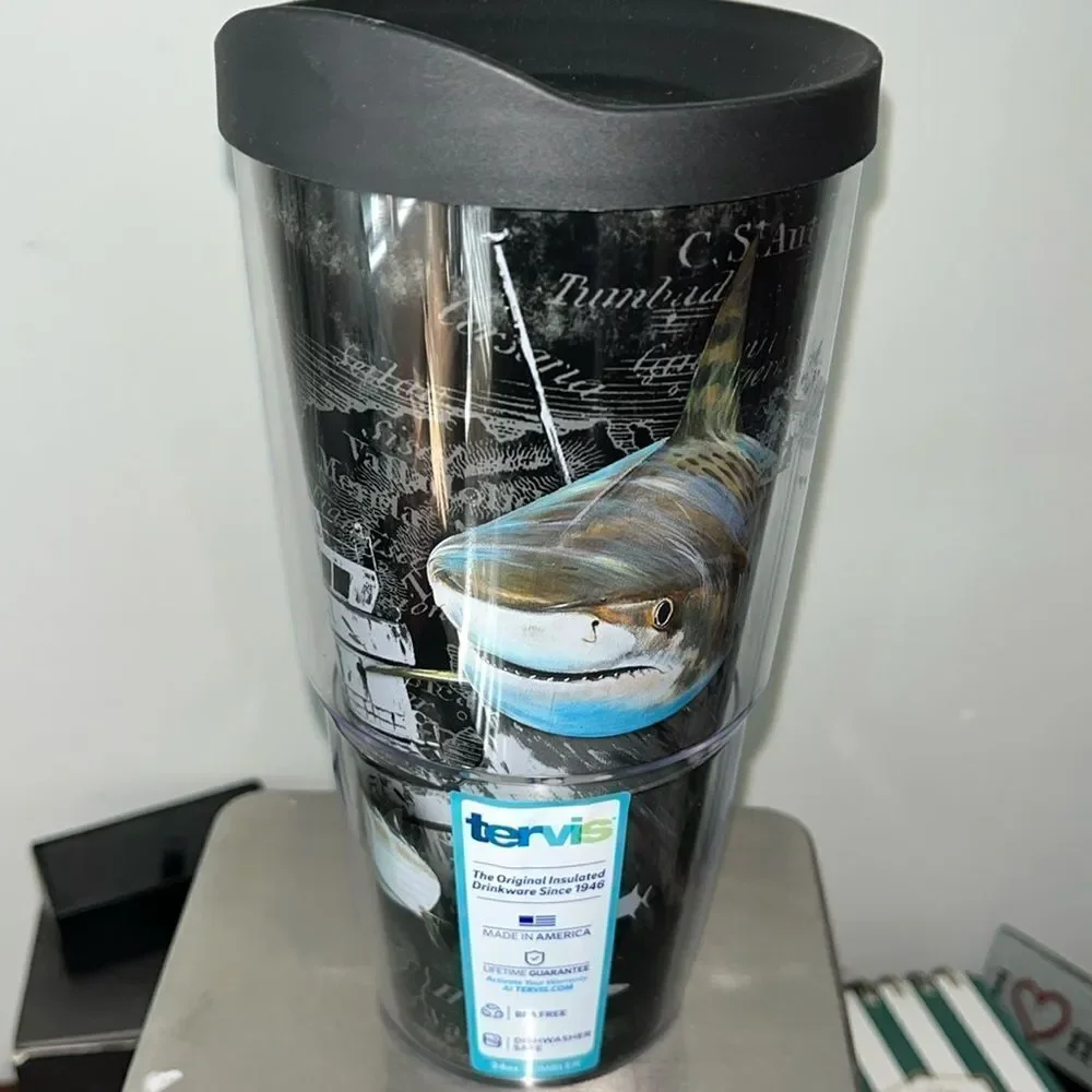 New 24oz tervis Tumbler GH SHARK PIRATE Fishing Boating Sailing Glass Guy Harvey
